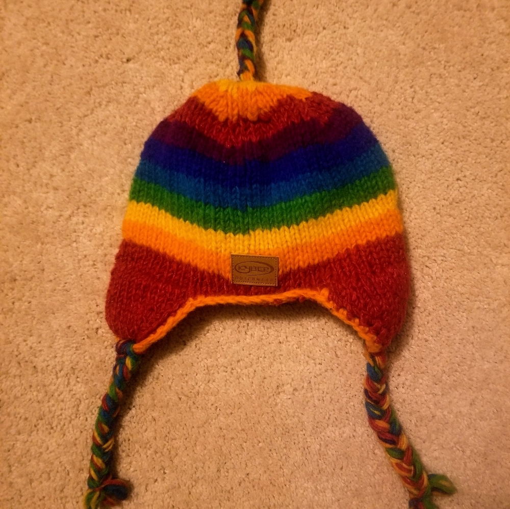 Rainbow Wool Winter Hat With Tassels